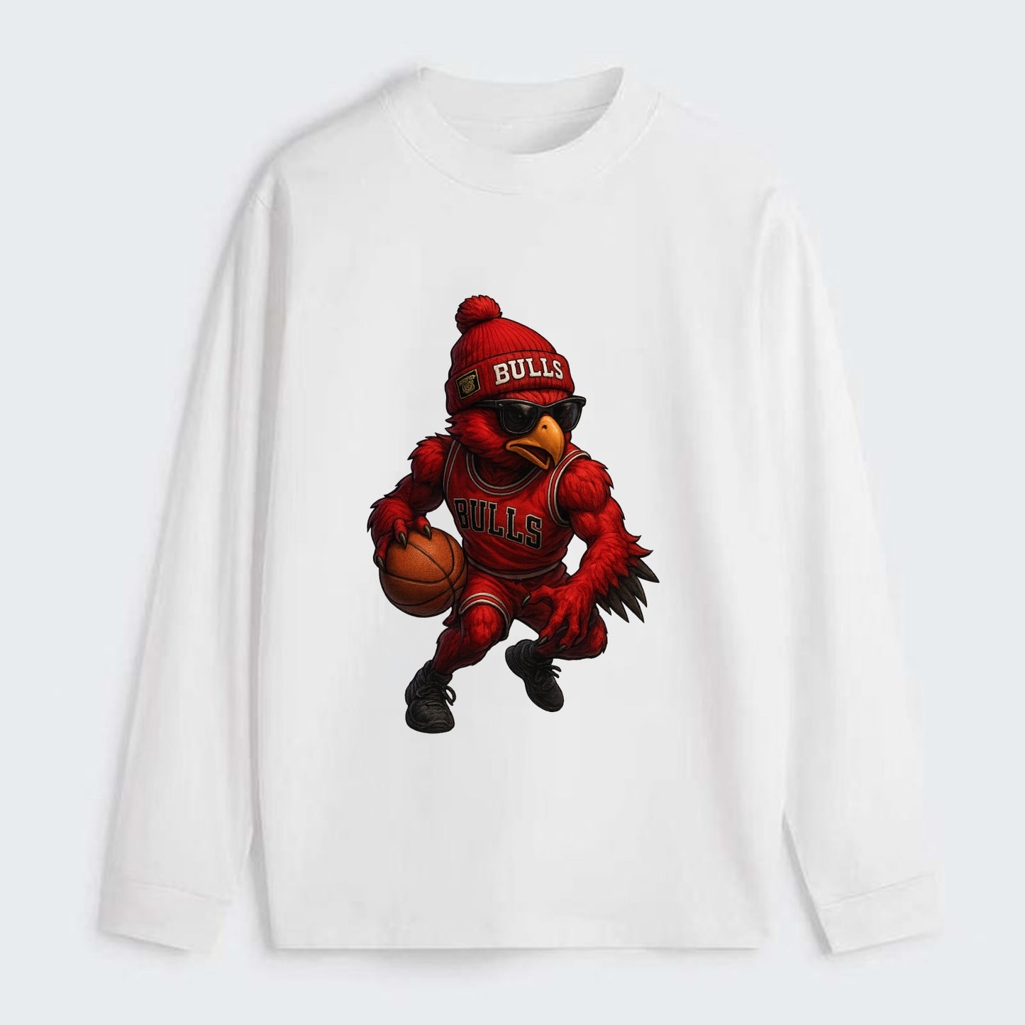 Windy City Hawk wearing Bulls beanie with six rings patch and wayfarer - Classic Long Sleeve Shirt - White