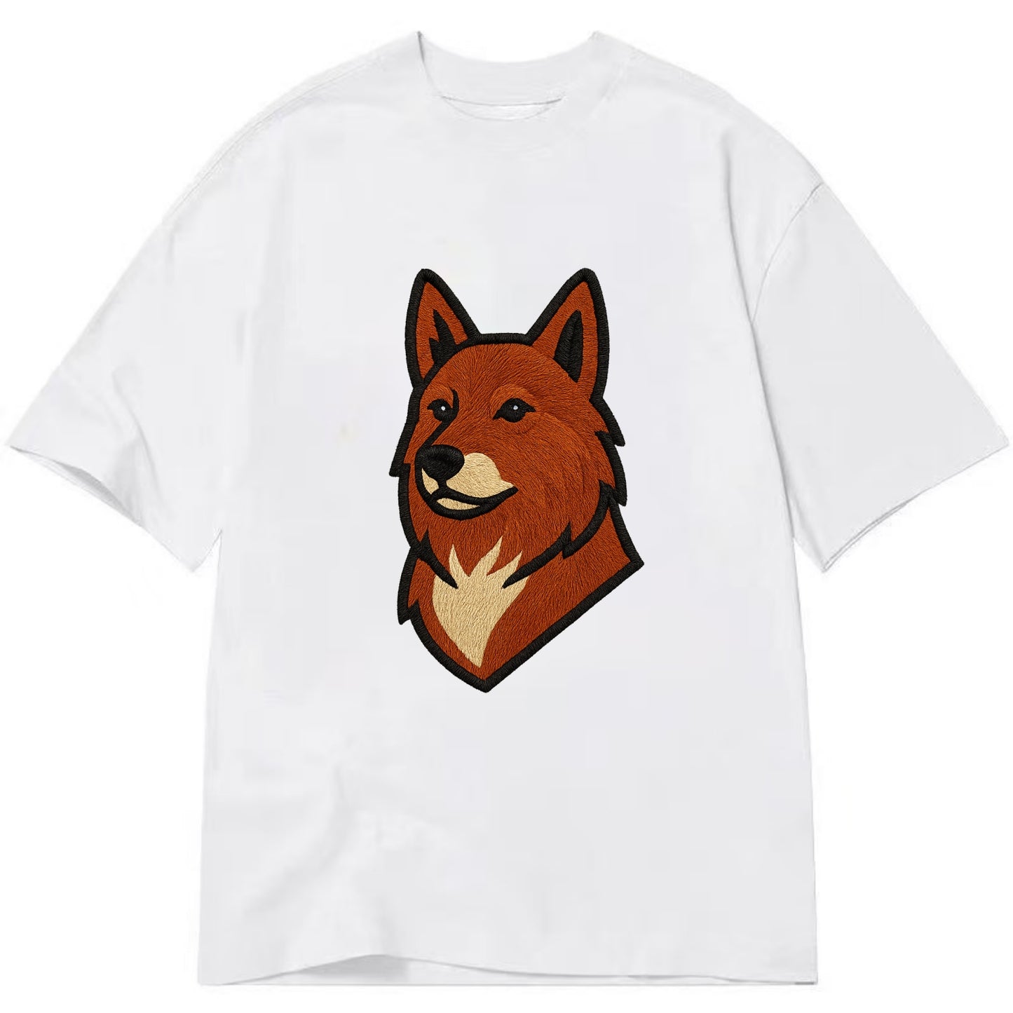 Finnish Spitz - Fox-red pointed ears embroidered pose - Classic T-shirt - White