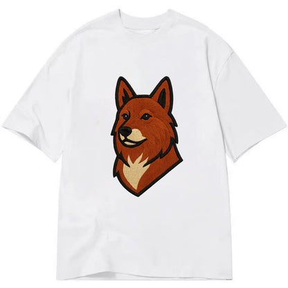 Finnish Spitz - Fox-red pointed ears embroidered pose - Classic T-shirt - White