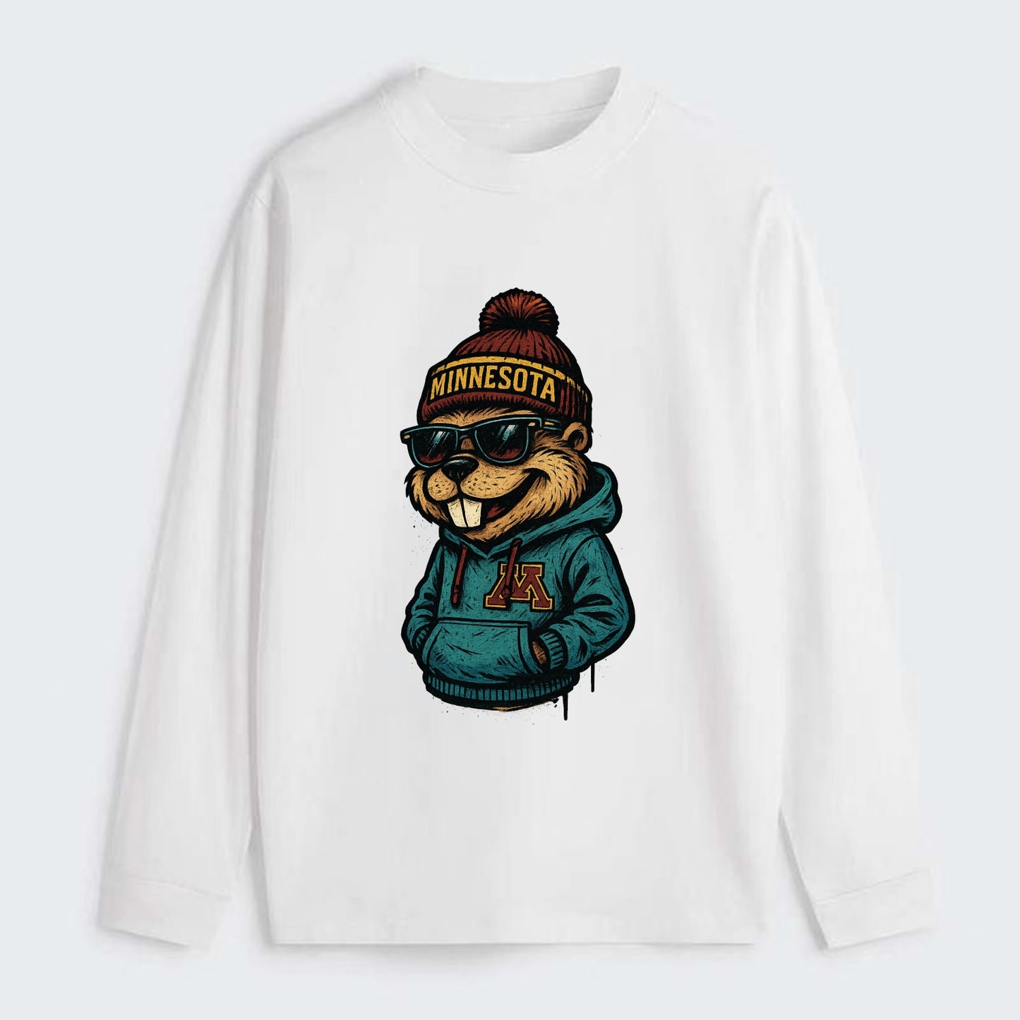 Minneapolis Gopher wearing Minnesota beanie with M patch - Classic Long Sleeve Shirt - White