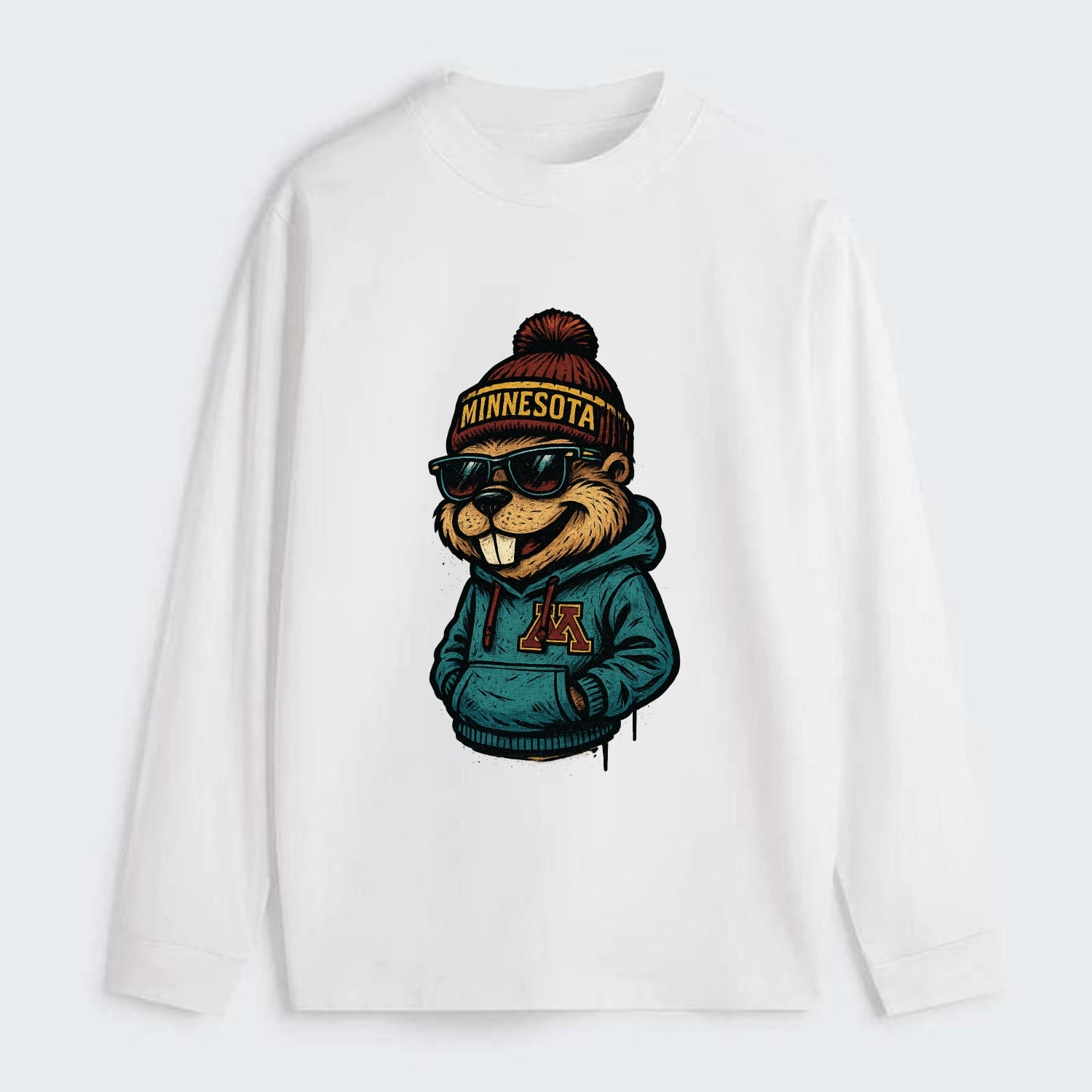 Minneapolis Gopher wearing Minnesota beanie with M patch - Classic Long Sleeve Shirt - White