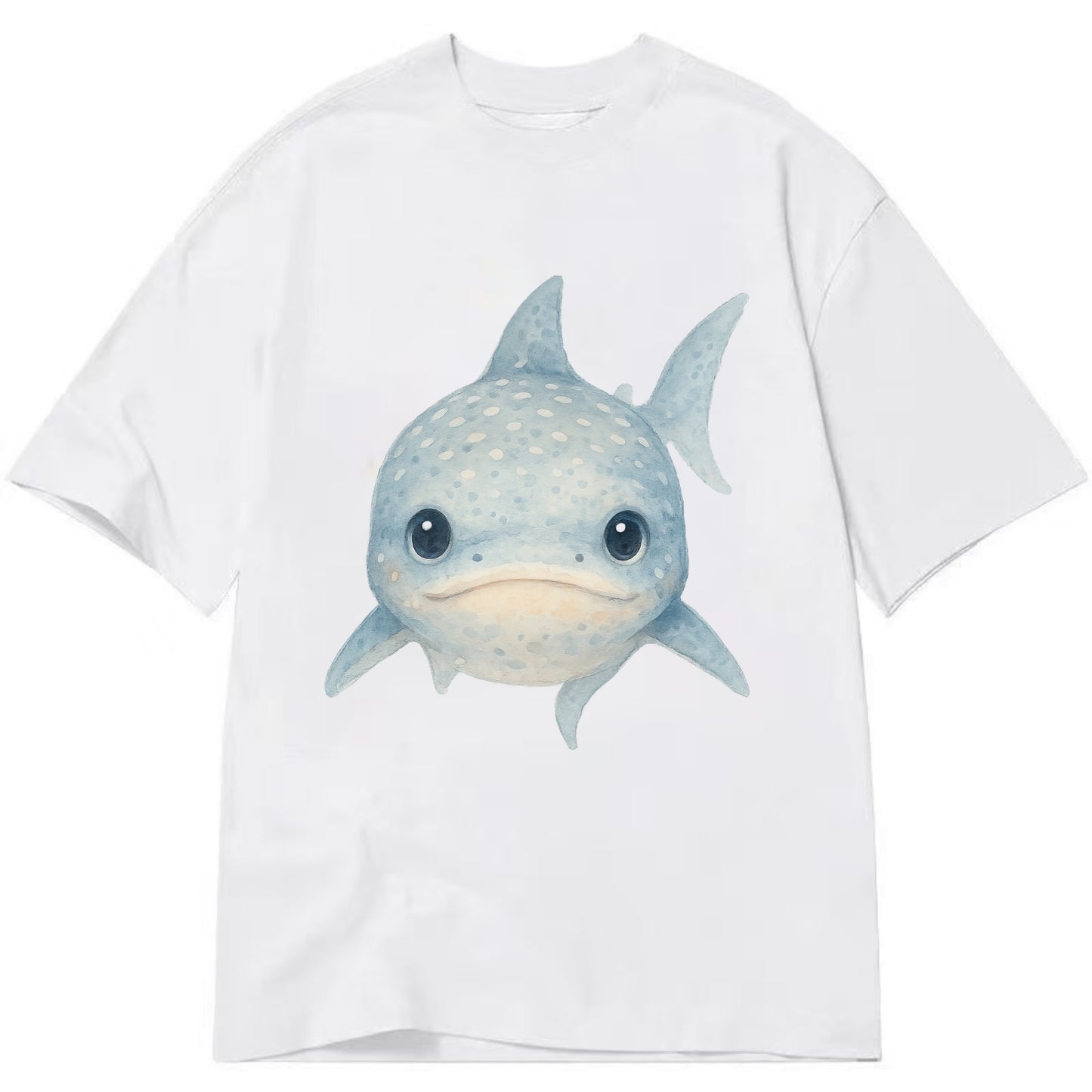 Baby Whale Shark - spotted blue-gray, wide mouth closed, tiny eyes, front-facing, - Classic T-shirt - White