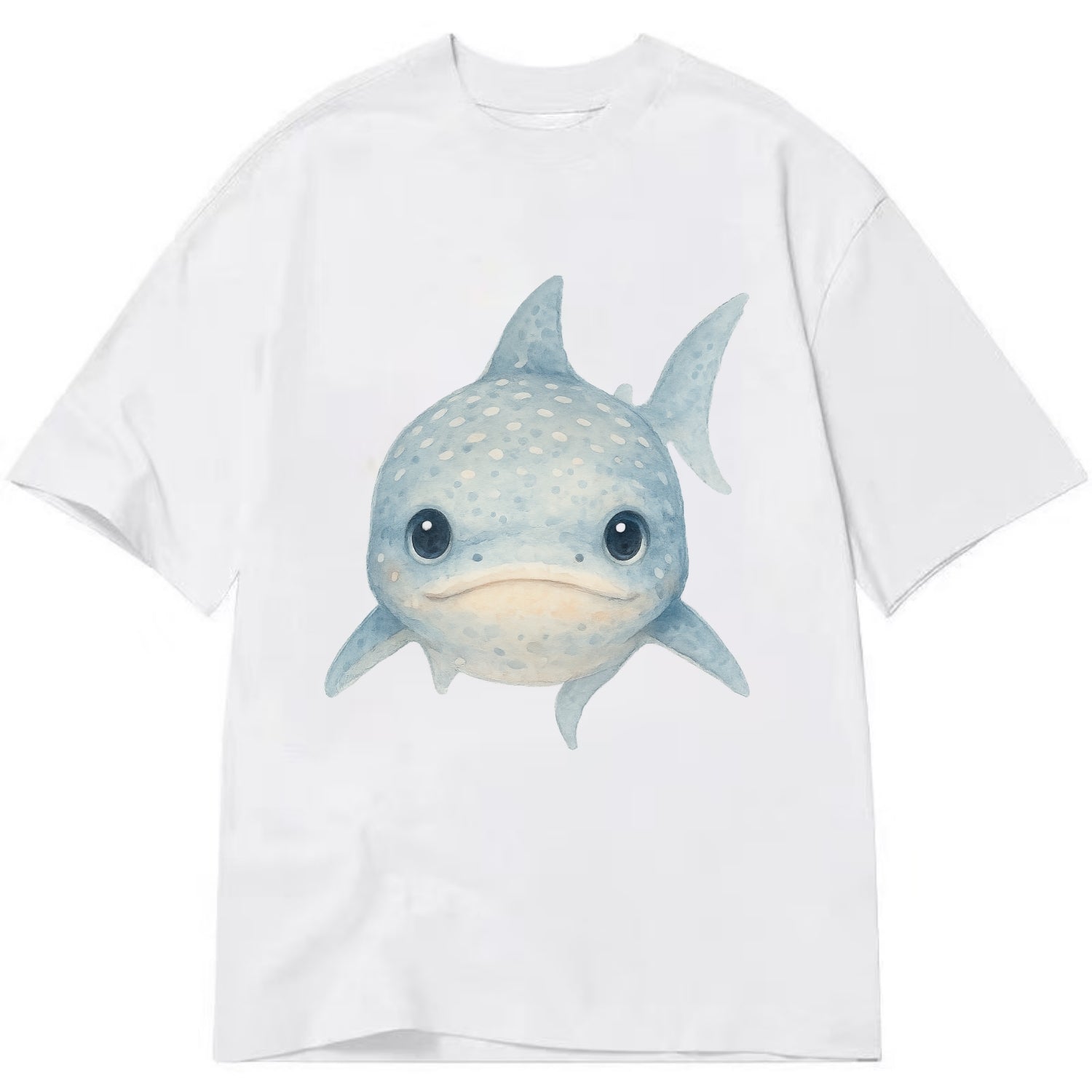 Baby Whale Shark - spotted blue-gray, wide mouth closed, tiny eyes, front-facing, - Classic T-shirt - White