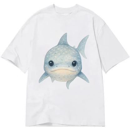 Baby Whale Shark - spotted blue-gray, wide mouth closed, tiny eyes, front-facing, - Classic T-shirt - White