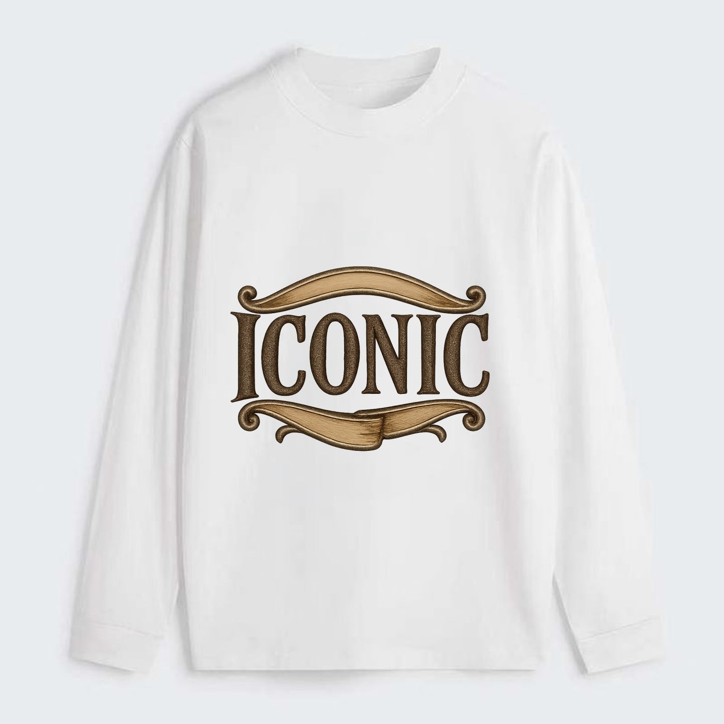 Bold typography design - "ICONIC" - instantly recognizable, trendsetter - Classic Long Sleeve Shirt - White