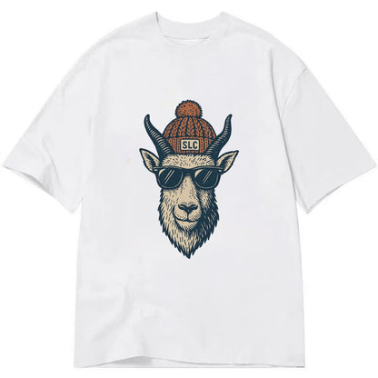 Salt Lake City Mountain Goat wearing SLC beanie with pom pom and wayfarer - Classic T-shirt - White