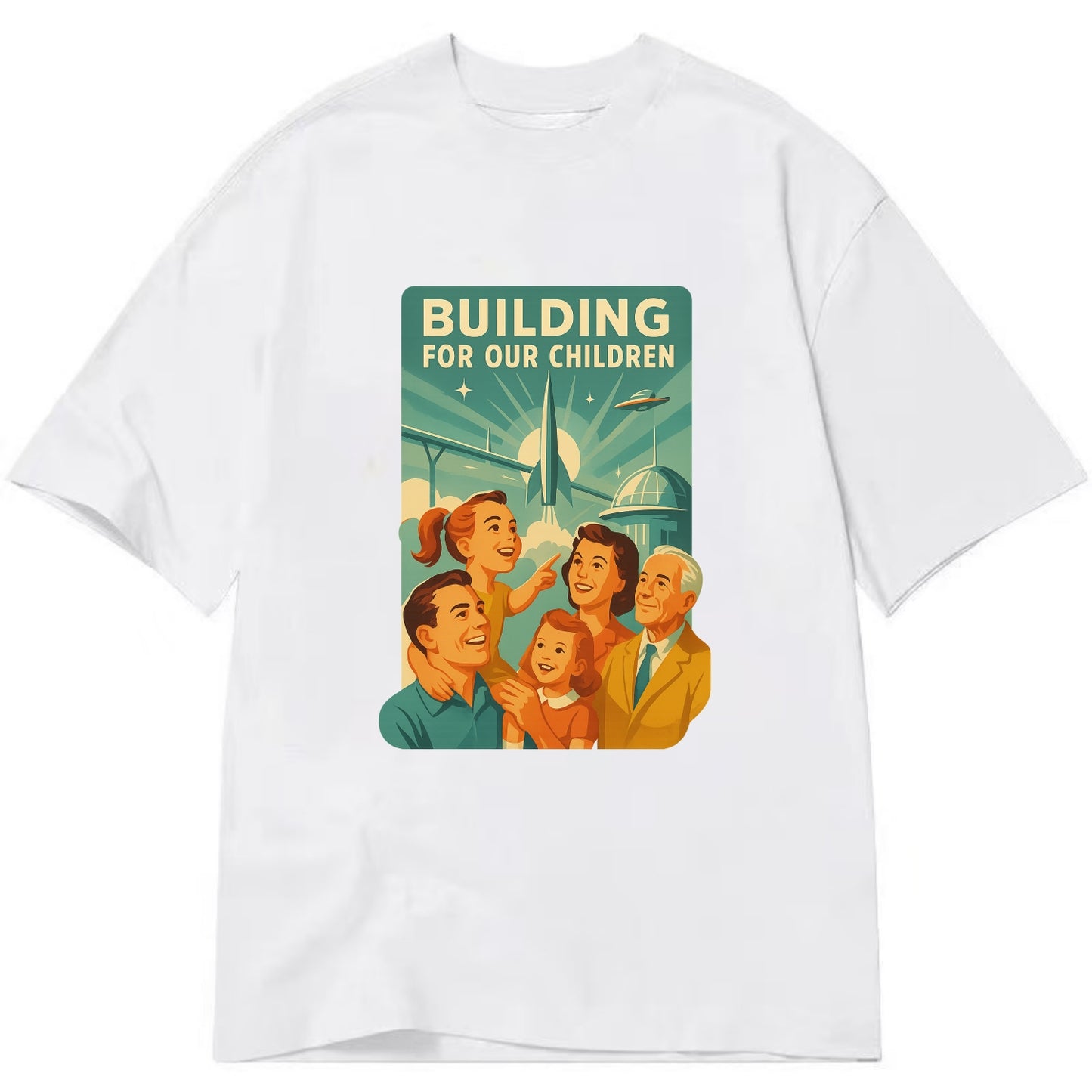 Multiple generations celebrating progress together - "Building for Our Children" - Classic T-shirt - White