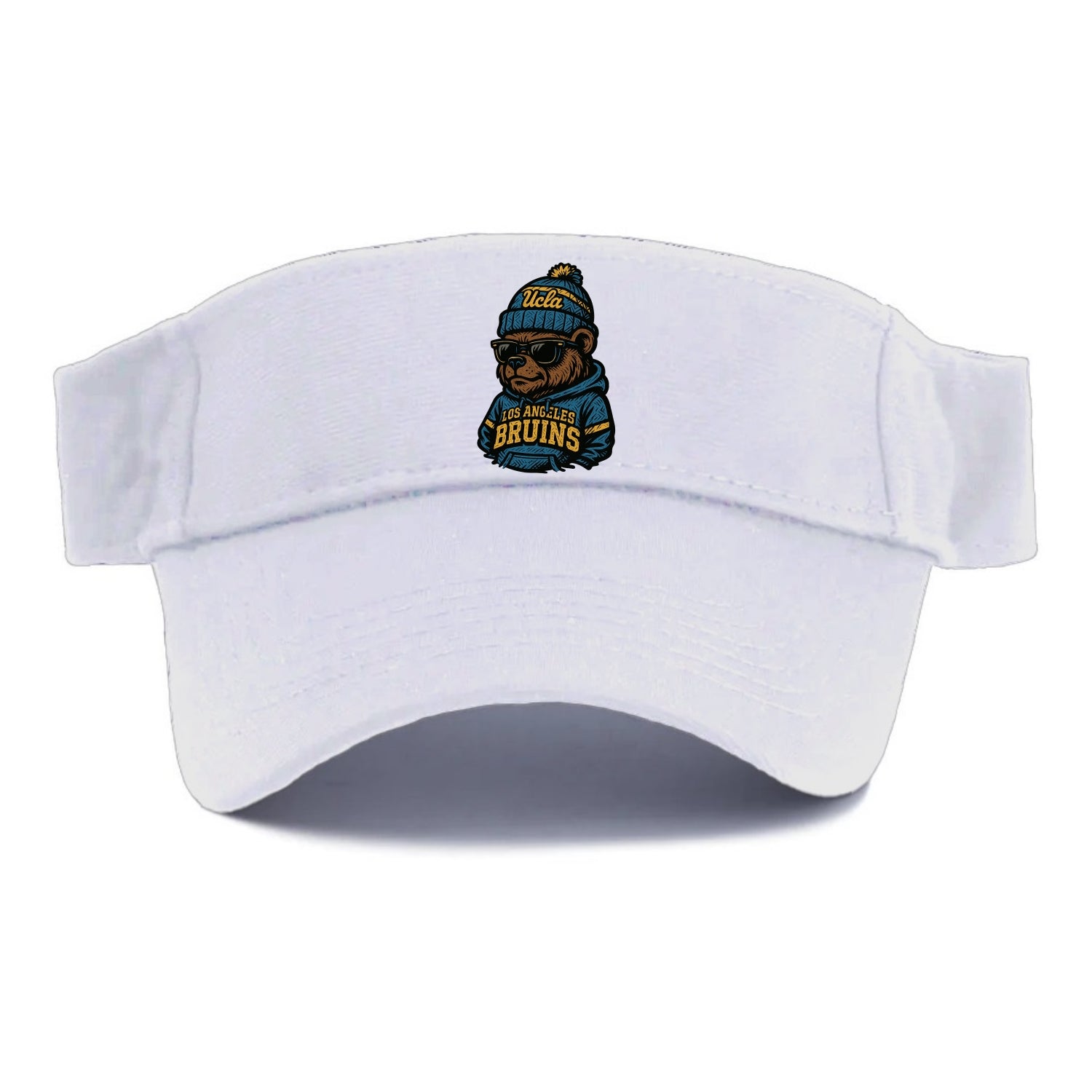 Los Angeles Bruin wearing UCLA beanie with script patch - Visor - White