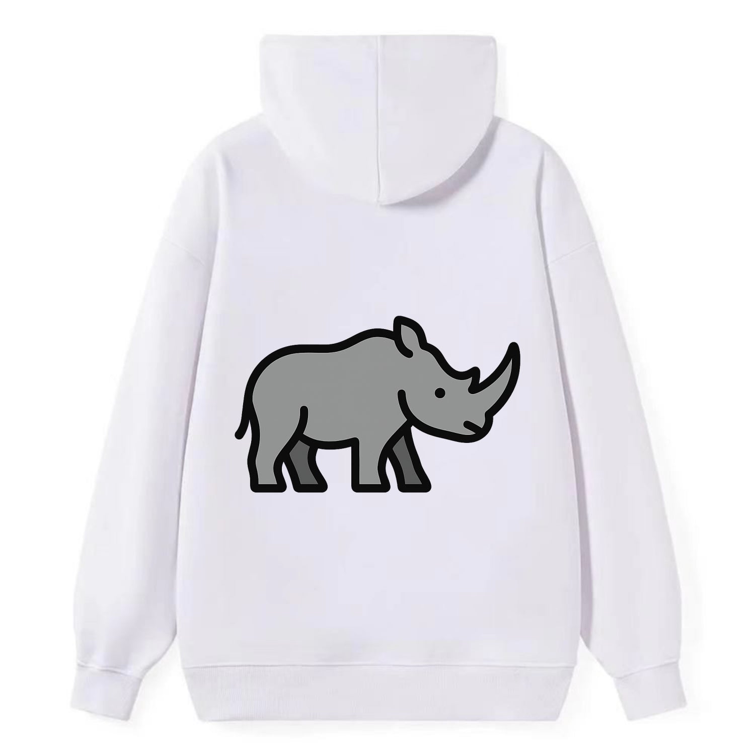 Rhinoceros - Gray with horn flat side profile - Classic Pullover Hoodie - White