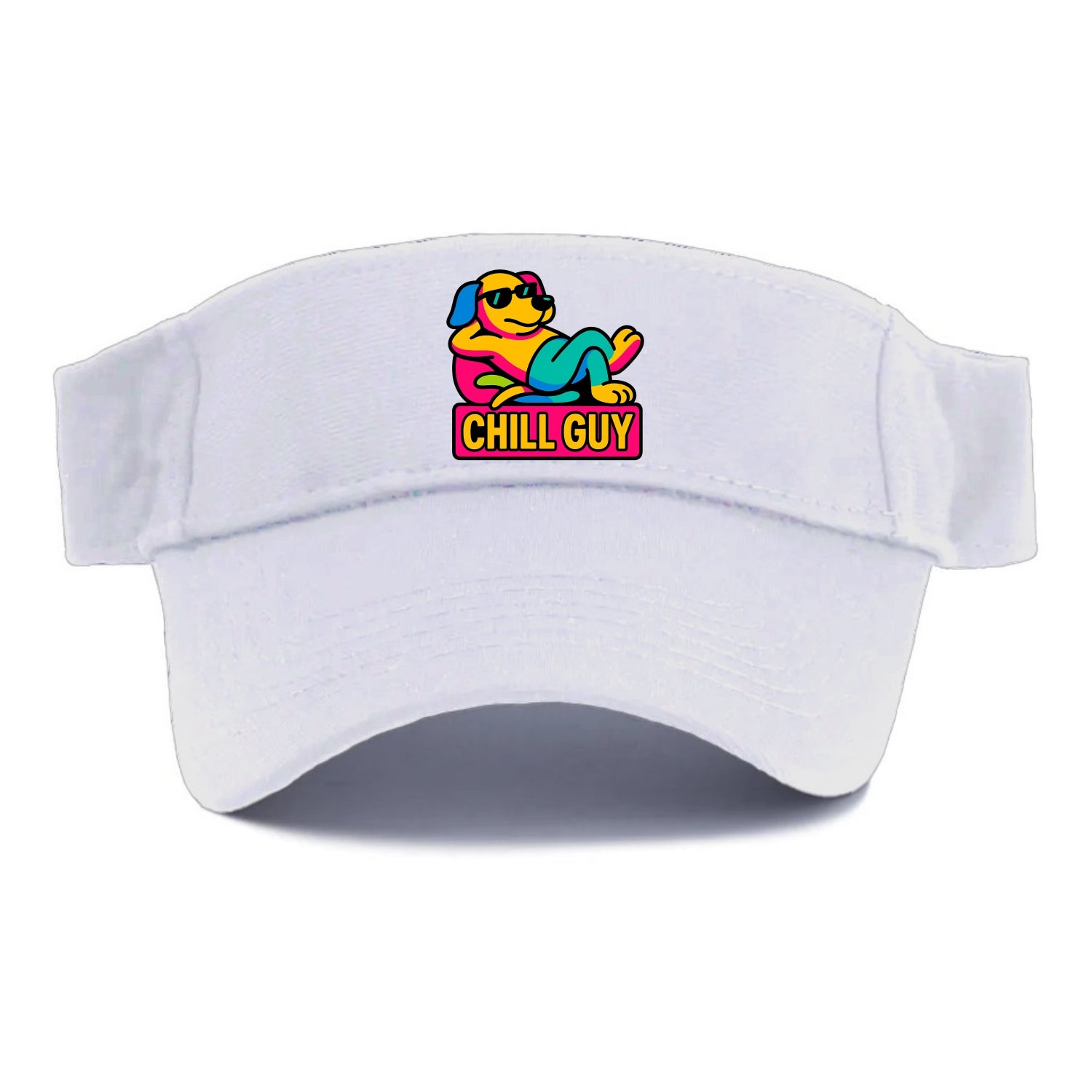 Super relaxed dog character lounging unbothered - "Chill Guy" meme energy, laid back vibes - Visor - White