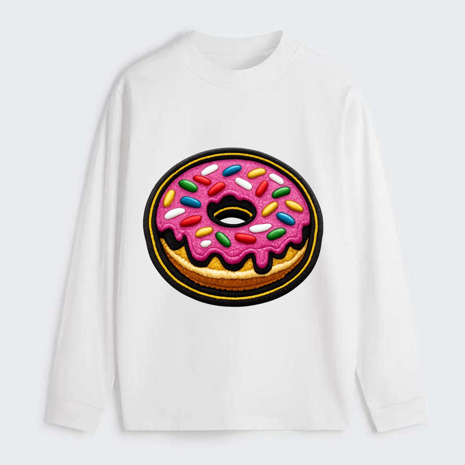 DONUT SPRINKLES - glazed donut with sprinkles in pink and rainbow , - Classic Long Sleeve Shirt - White