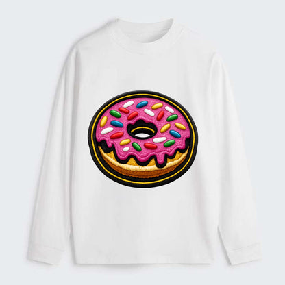 DONUT SPRINKLES - glazed donut with sprinkles in pink and rainbow , - Classic Long Sleeve Shirt - White