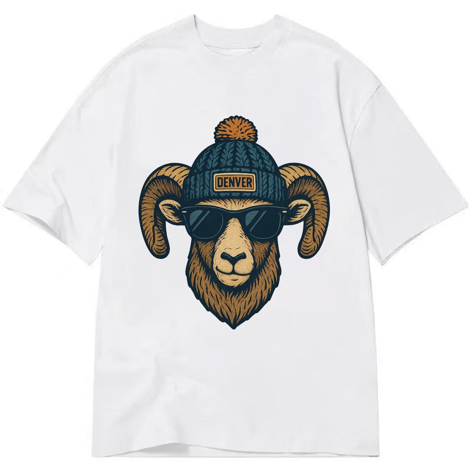 Colorado Rocky Mountain Bighorn Sheep wearing Denver beanie with pom pom and - Classic T-shirt - White