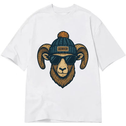 Colorado Rocky Mountain Bighorn Sheep wearing Denver beanie with pom pom and - Classic T-shirt - White