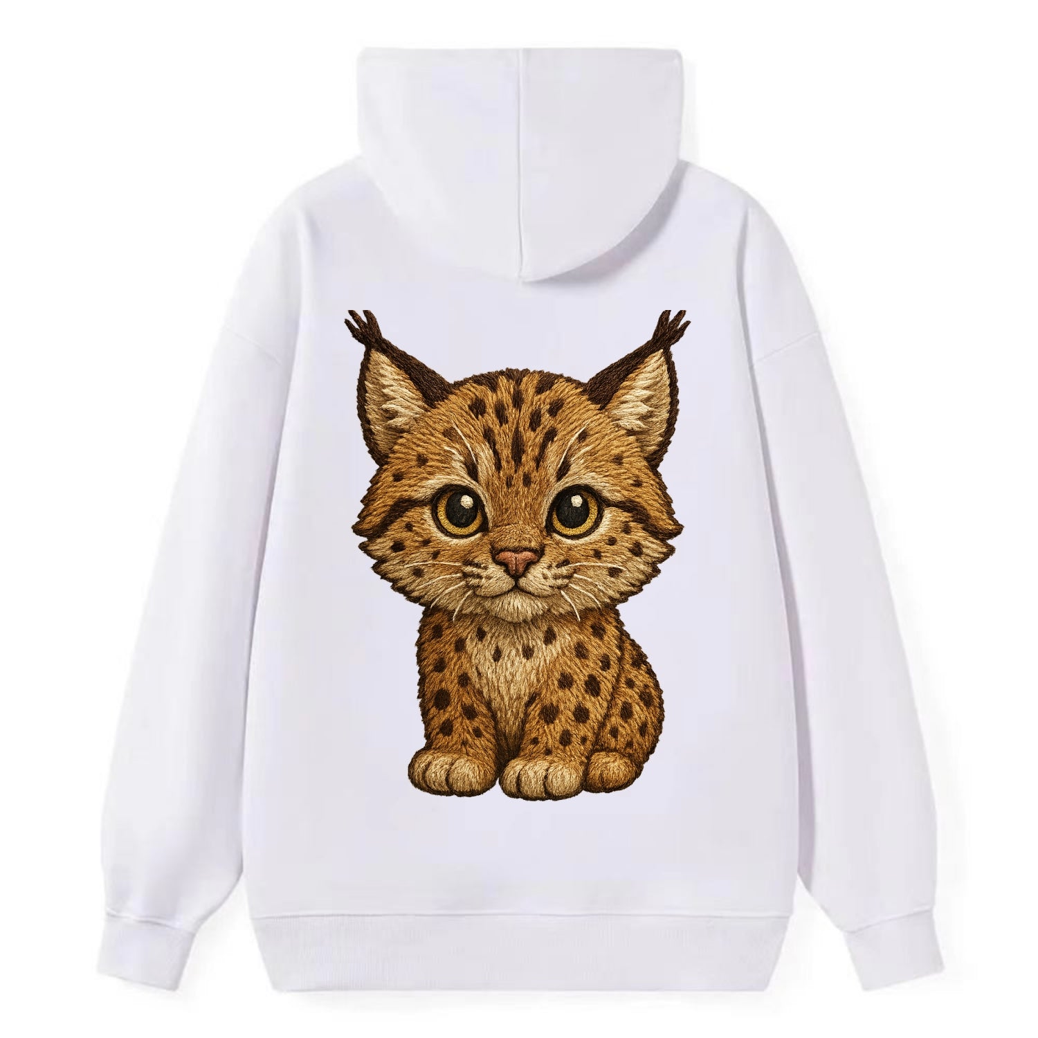 Baby Lynx Cub - tufted ears, spotted fur, golden eyes, front-facing, wild - Classic Pullover Hoodie - White