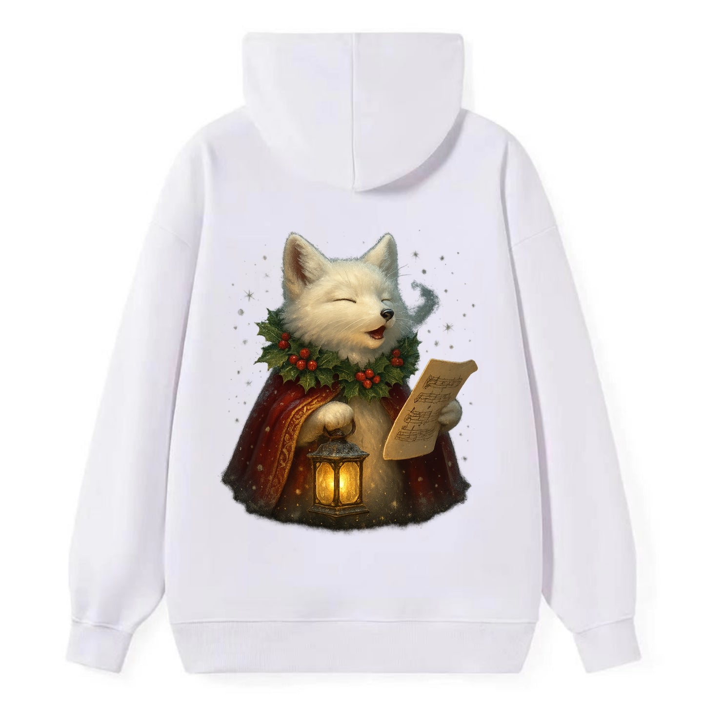 Snowbound Arctic Fox Caroler  - Classic Pullover Hoodie - White