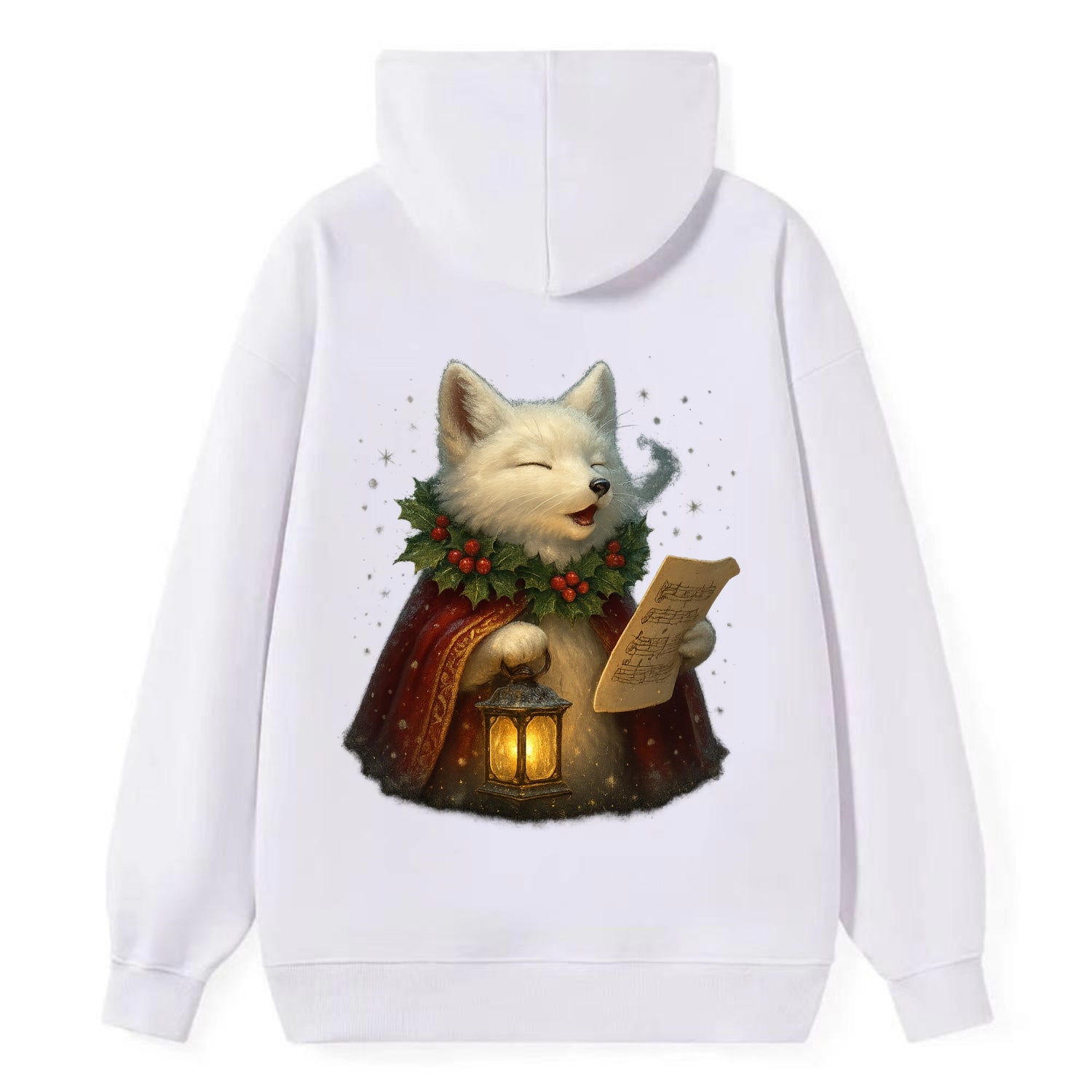 Snowbound Arctic Fox Caroler  - Classic Pullover Hoodie - White