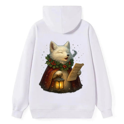 Snowbound Arctic Fox Caroler  - Classic Pullover Hoodie - White