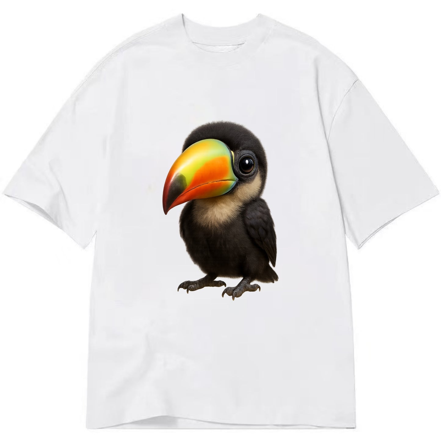 Baby Toucan - oversized colorful beak, black feathers, bright eyes, front-facing, - Classic T-shirt - White