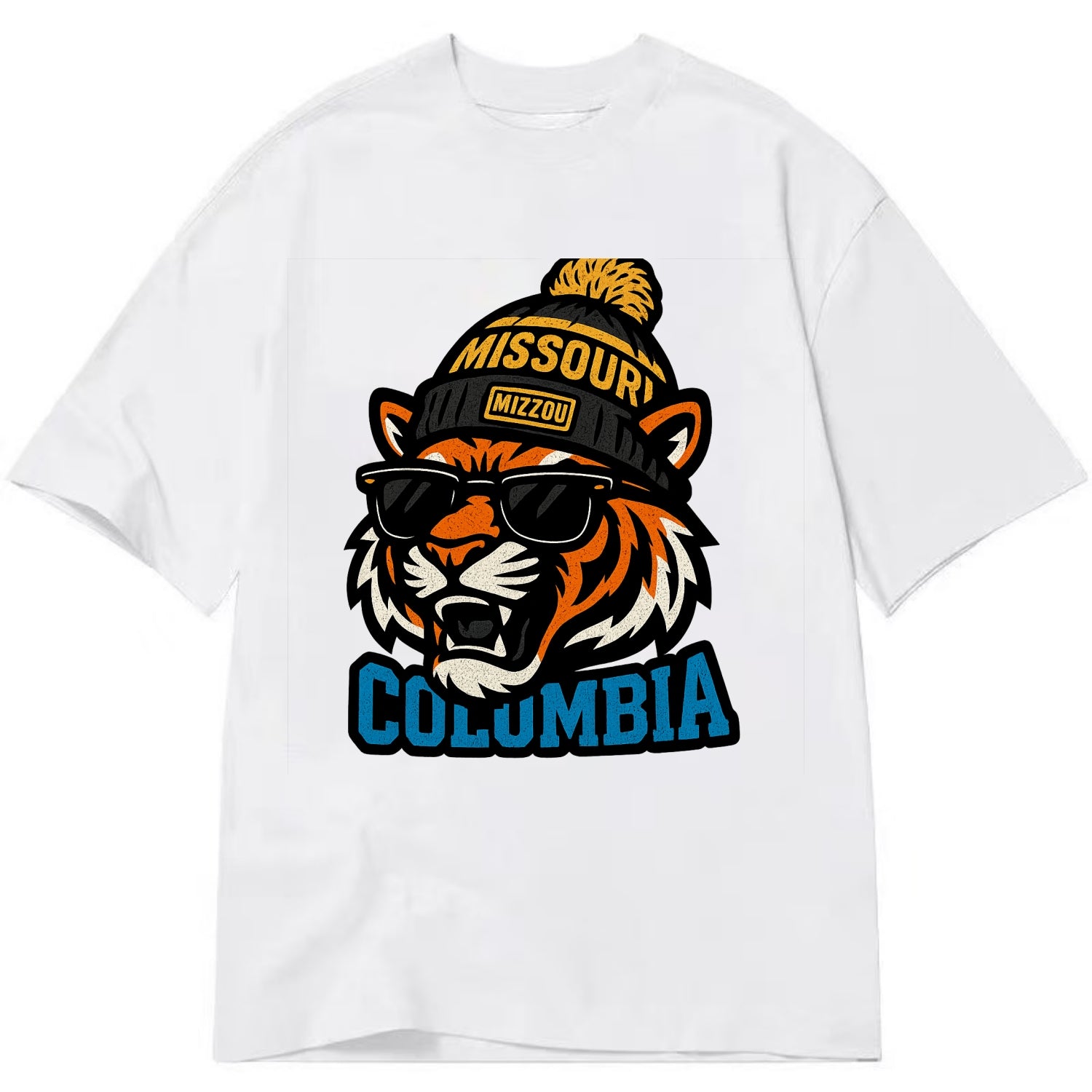 Columbia Tiger wearing Missouri beanie with Mizzou patch - Classic T-shirt - White
