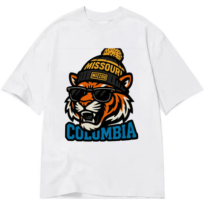 Columbia Tiger wearing Missouri beanie with Mizzou patch - Classic T-shirt - White