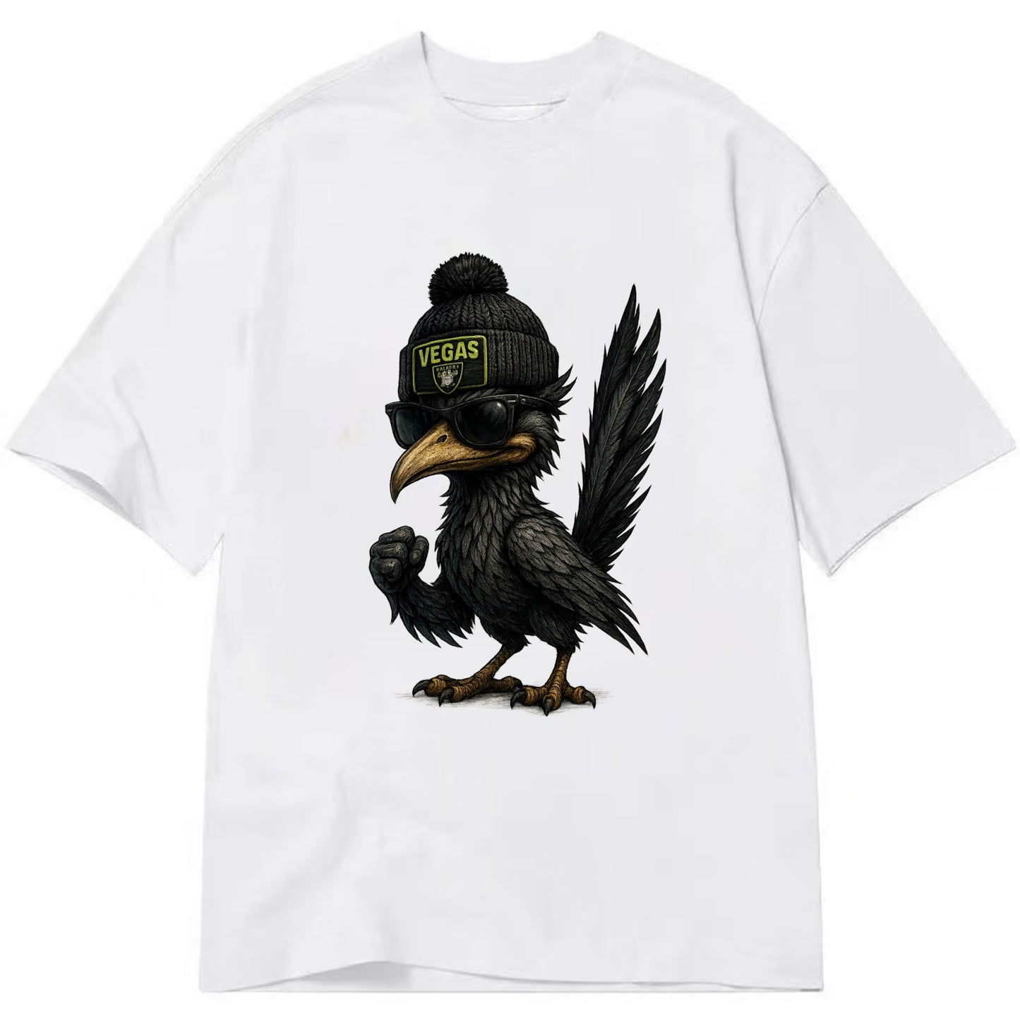 Vegas Roadrunner wearing Raiders beanie with neon patch and wayfarer sunglasses - Classic T-shirt - White