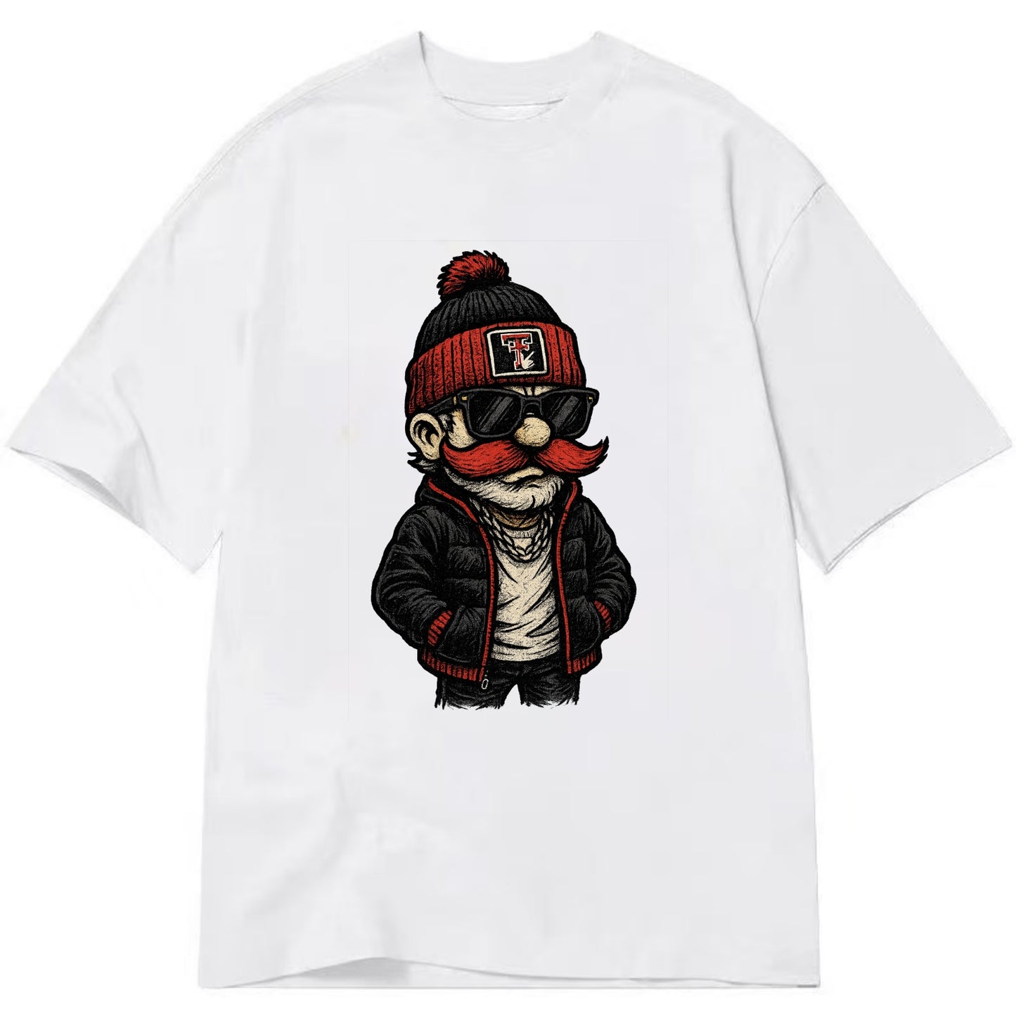 Lubbock Raider wearing Texas Tech beanie with guns up patch - Classic T-shirt - White