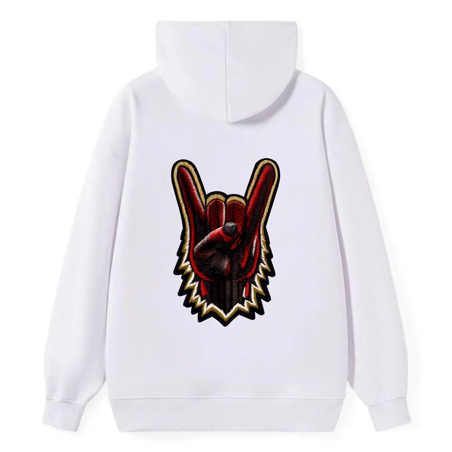 ROCK HAND HORNS - devil horns hand gesture in black and red , metal music - Classic Pullover Hoodie - White