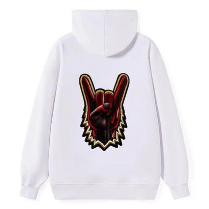 ROCK HAND HORNS - devil horns hand gesture in black and red , metal music - Classic Pullover Hoodie - White