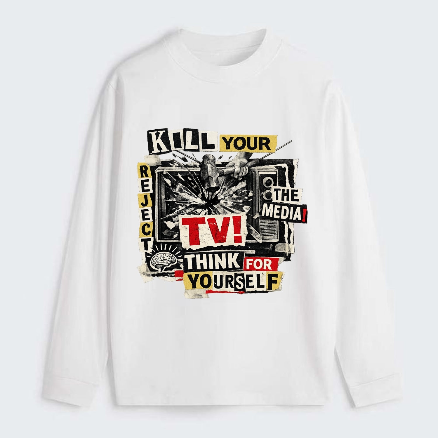 KILL YOUR TV | Smashed television | Reject media | Think for yourself | - Classic Long Sleeve Shirt - White
