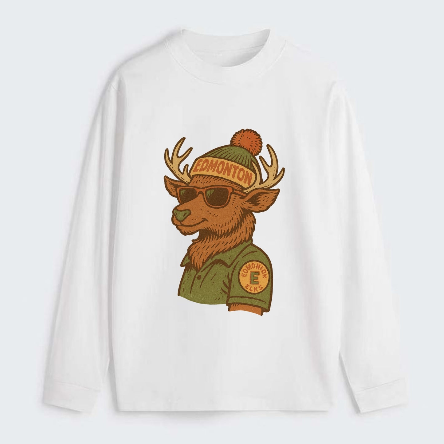 Edmonton Elk wearing Edmonton beanie wit - Classic Long Sleeve Shirt - White