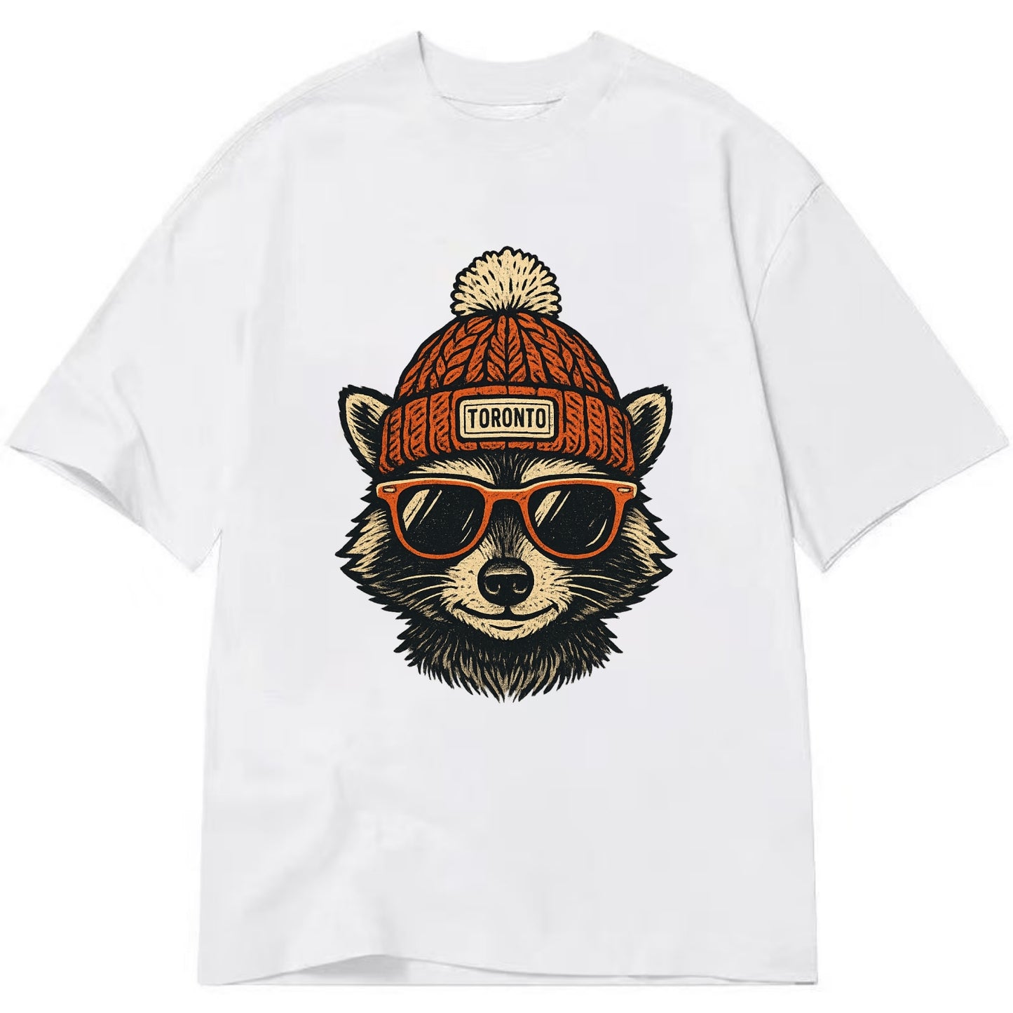 Toronto Raccoon wearing Toronto beanie with pom pom and wayfarer sunglasses - Classic T-shirt - White
