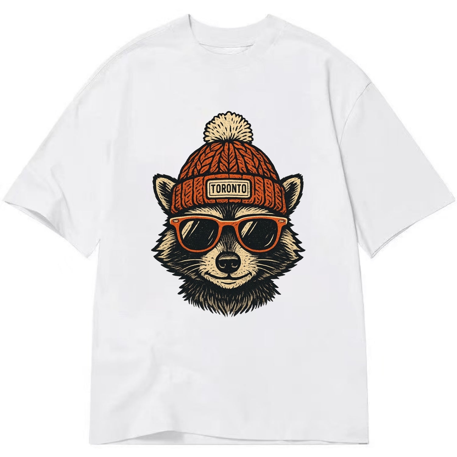 Toronto Raccoon wearing Toronto beanie with pom pom and wayfarer sunglasses - Classic T-shirt - White