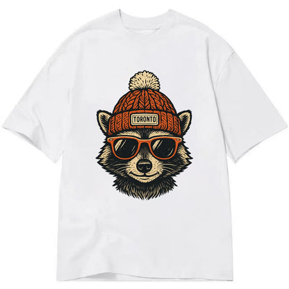 Toronto Raccoon wearing Toronto beanie with pom pom and wayfarer sunglasses - Classic T-shirt - White