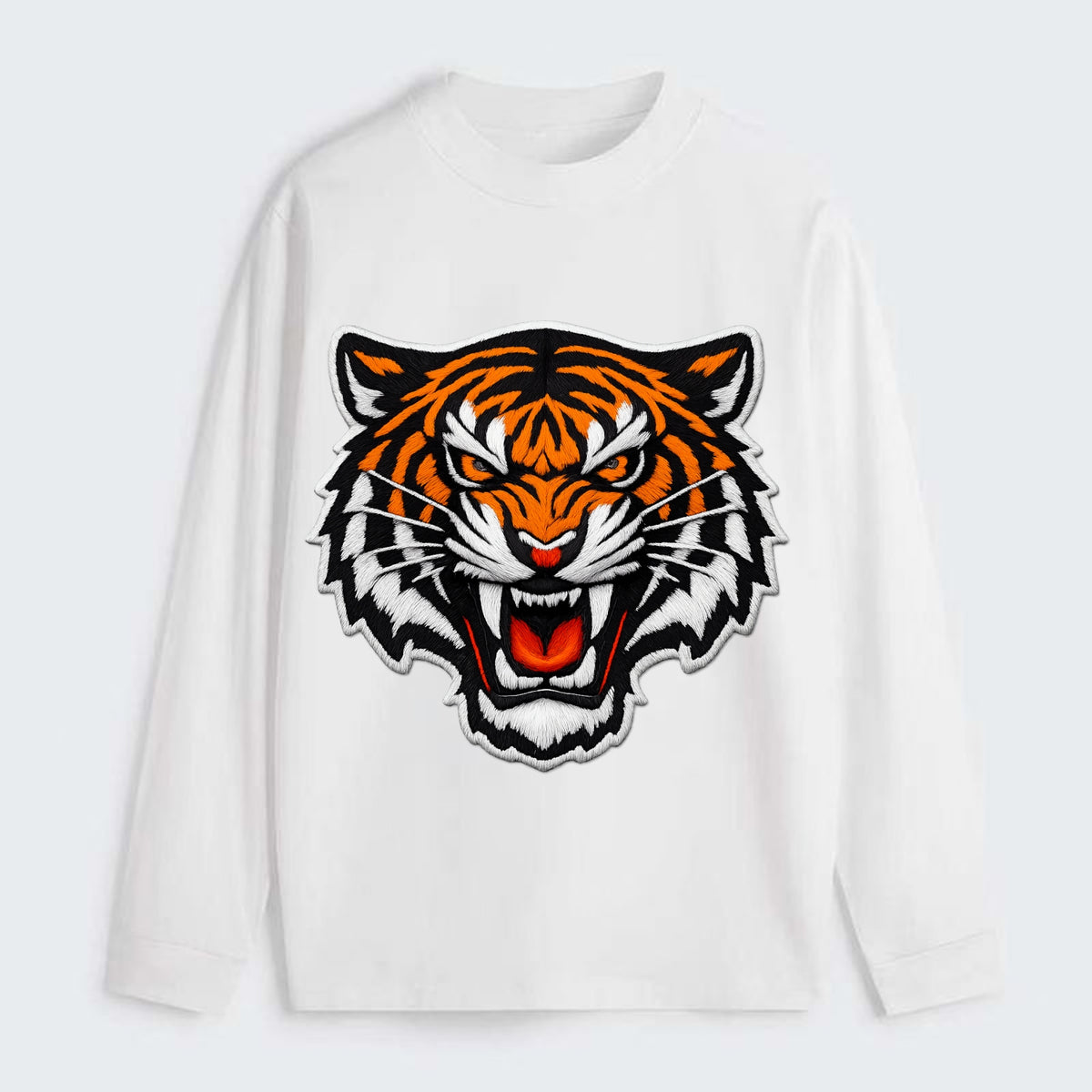 TIGER STRIPES FACE - fierce tiger face in orange, black and white , - Classic Long Sleeve Shirt - White