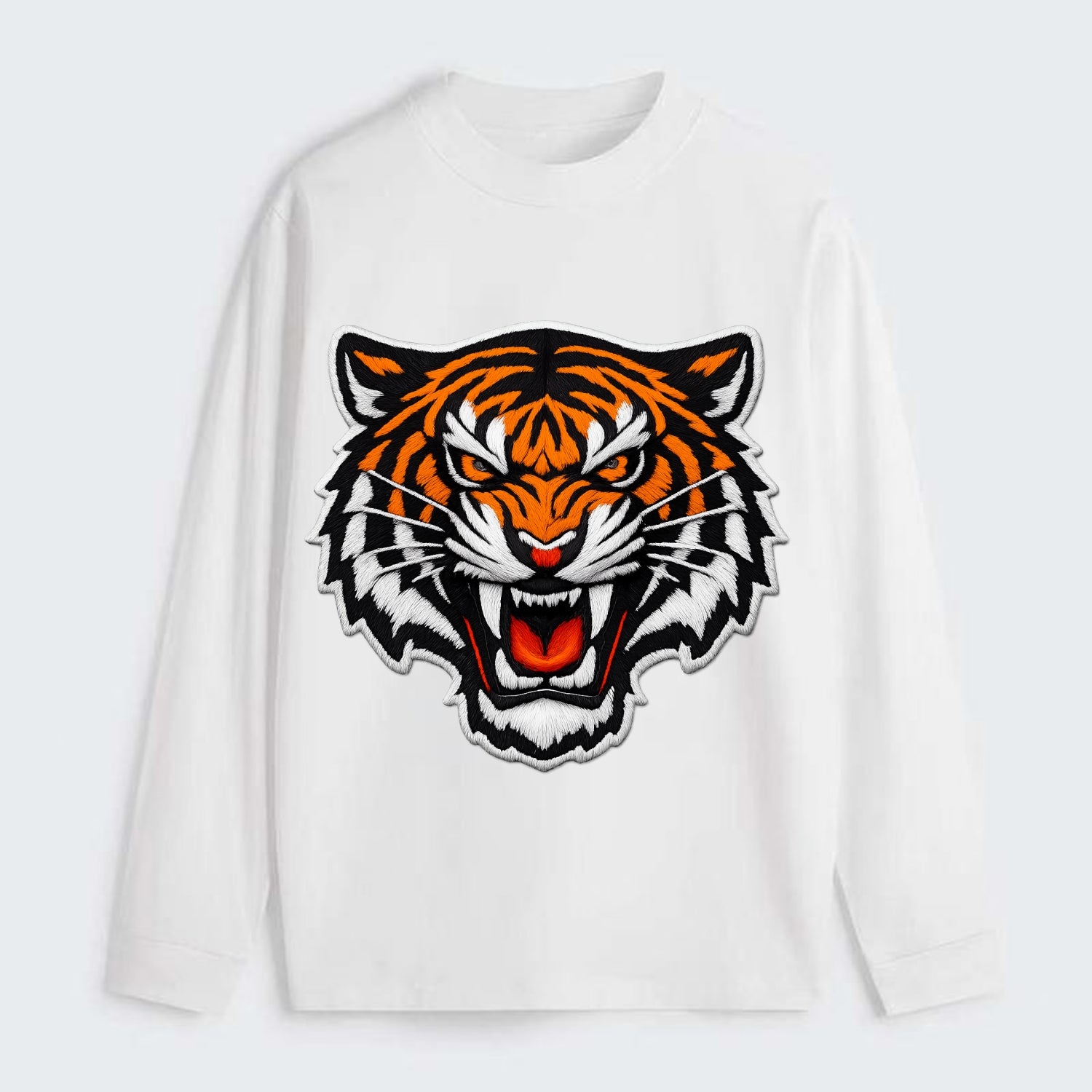 TIGER STRIPES FACE - fierce tiger face in orange, black and white , - Classic Long Sleeve Shirt - White