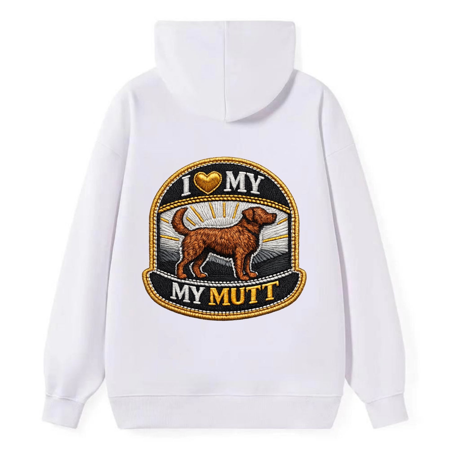 I LOVE MY MUTT - mixed breed silhouette in brown , rescue pride - Classic Pullover Hoodie - White