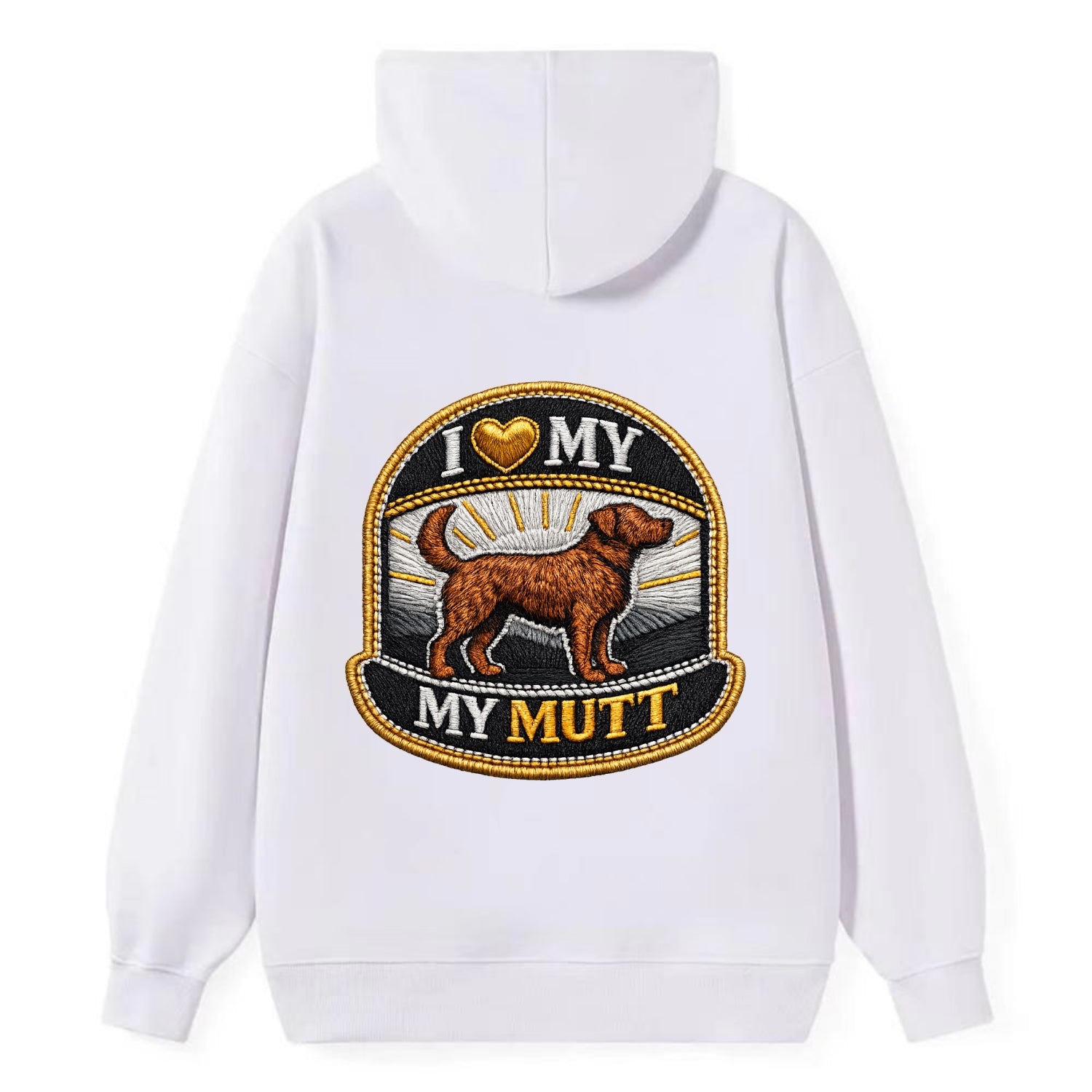 I LOVE MY MUTT - mixed breed silhouette in brown , rescue pride - Classic Pullover Hoodie - White