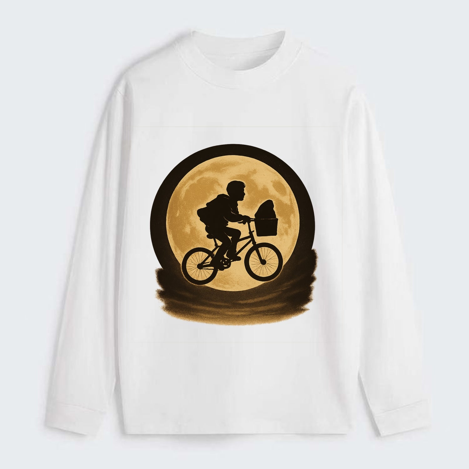 boy with bicycle flying across full moon with silhouette - Classic Long Sleeve Shirt - White