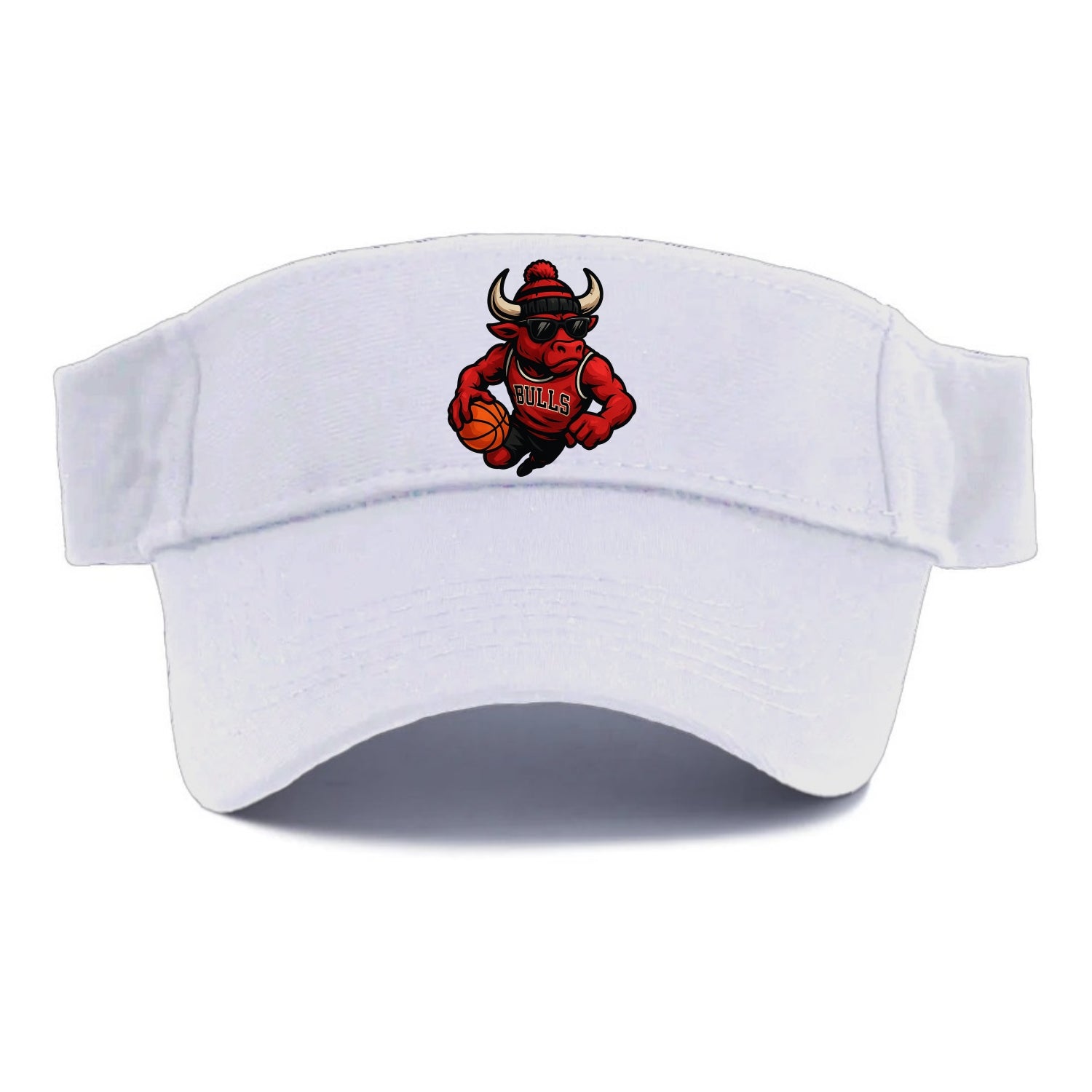 Chicago Bull wearing Bulls red and black beanie with horns design and wayfarer sunglasses - Visor - White
