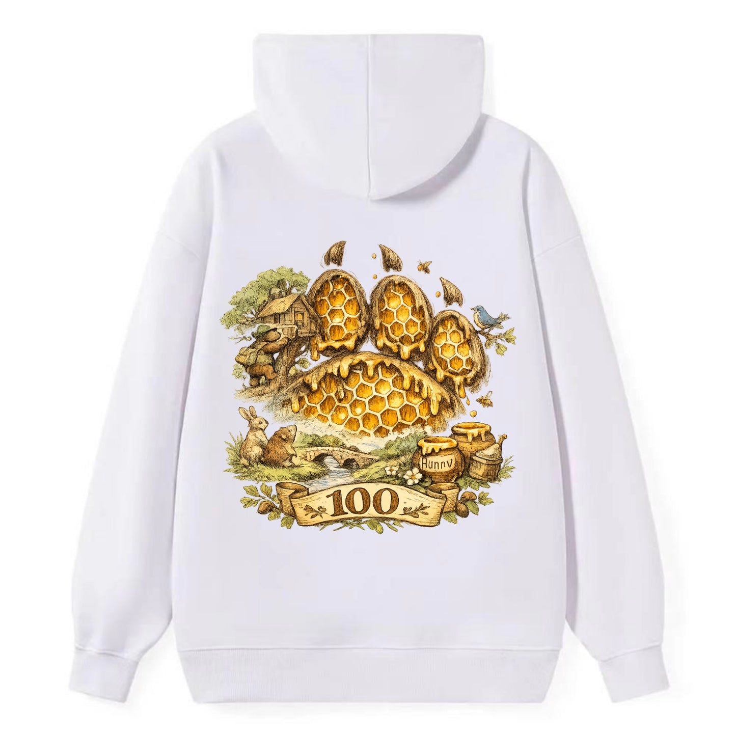 HONEY PAW | Bear paw print filled with honeycomb | Sticky evidence | - Classic Pullover Hoodie - White