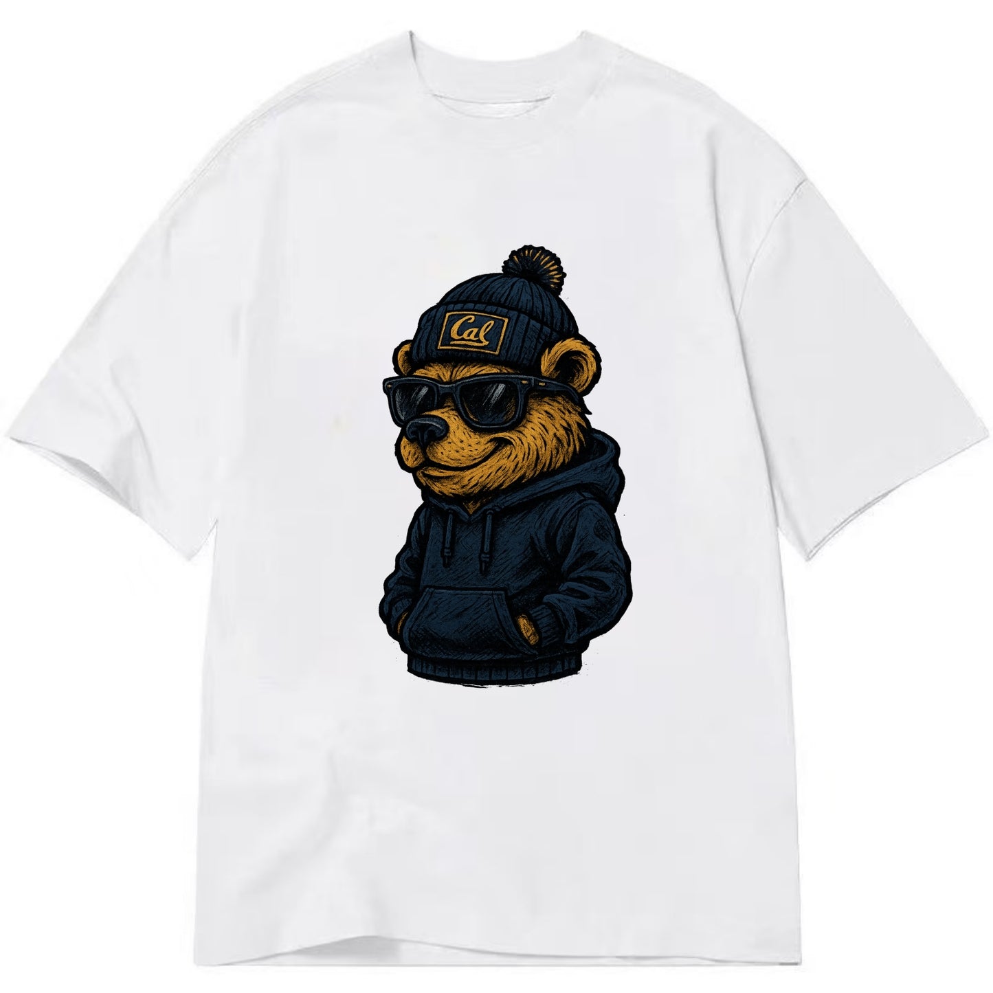 Berkeley Bear wearing Cal beanie with script patch - Classic T-shirt - White