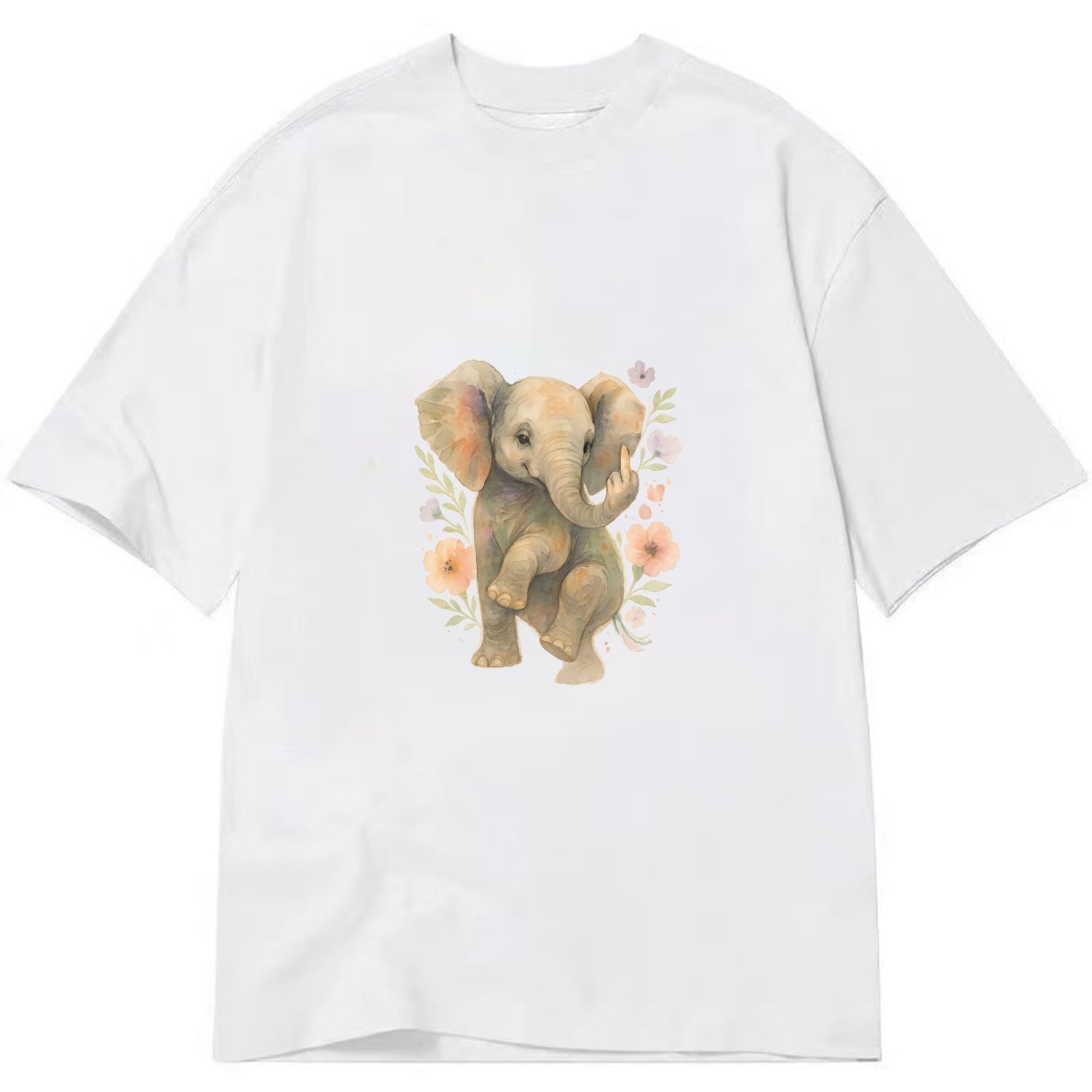 baby elephant with trunk up, one foot raised with middle toe extended - Classic T-shirt - White