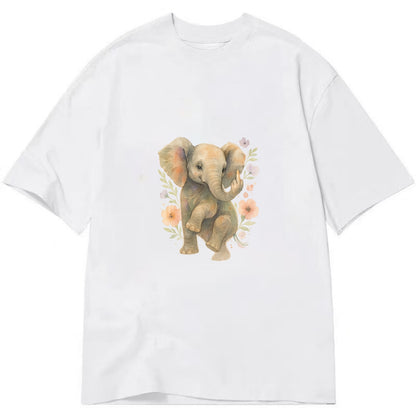 baby elephant with trunk up, one foot raised with middle toe extended - Classic T-shirt - White