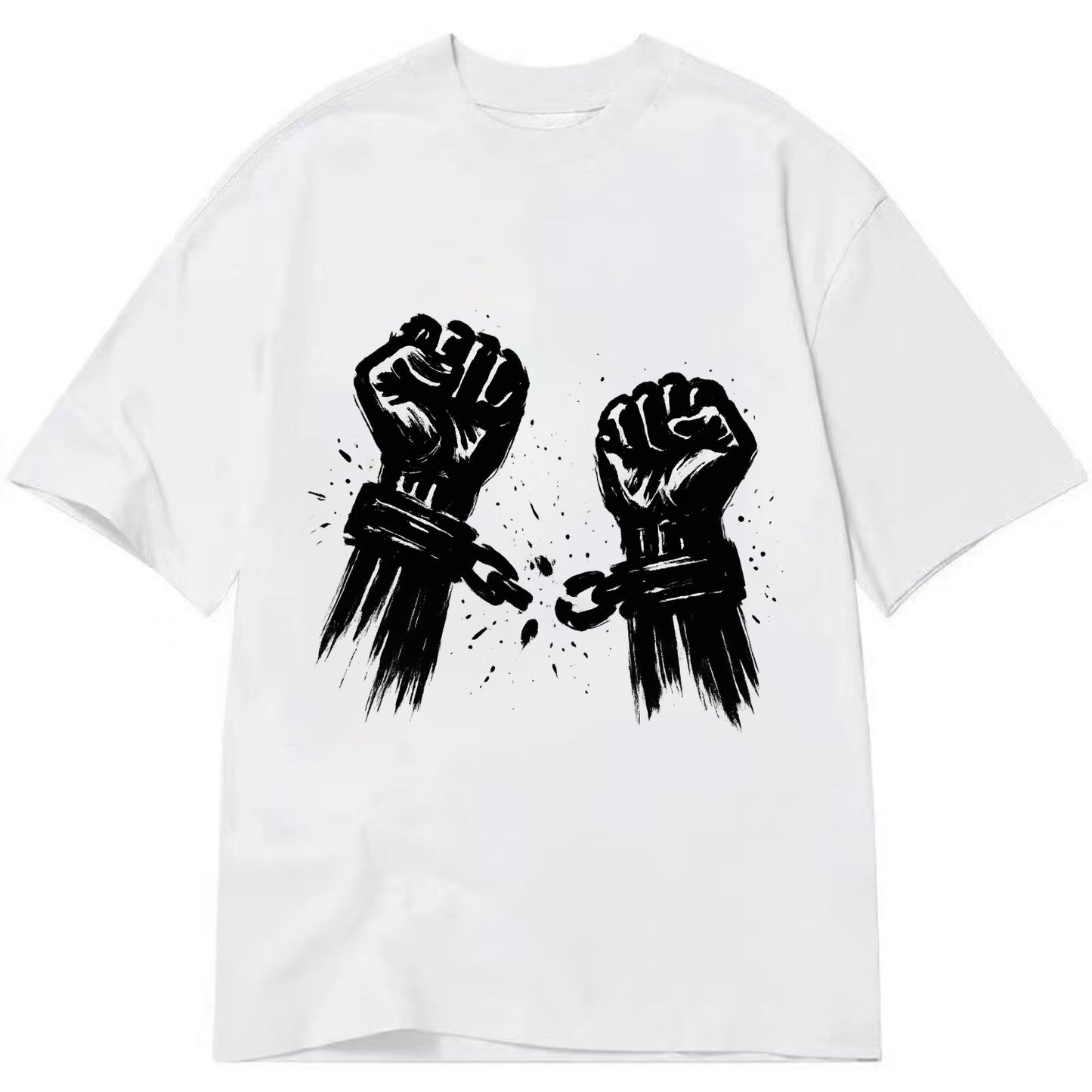 Two raised fists breaking chains - liberation and freedom ink painting - Classic T-shirt - White