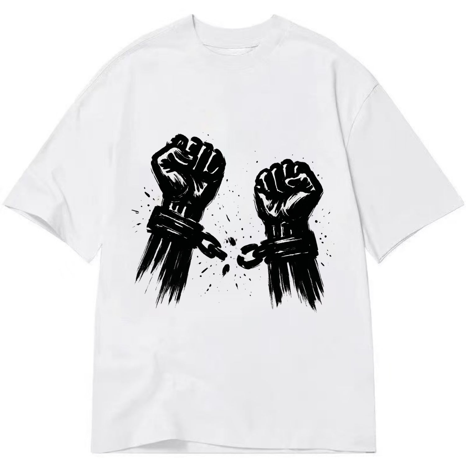 Two raised fists breaking chains - liberation and freedom ink painting - Classic T-shirt - White