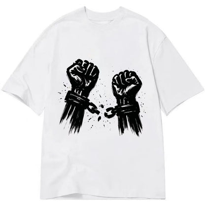 Two raised fists breaking chains - liberation and freedom ink painting - Classic T-shirt - White