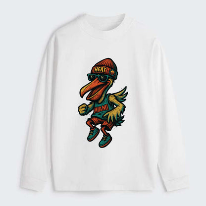 Miami Pelican wearing Heat beanie with sunset patch and wayfarer - Classic Long Sleeve Shirt - White