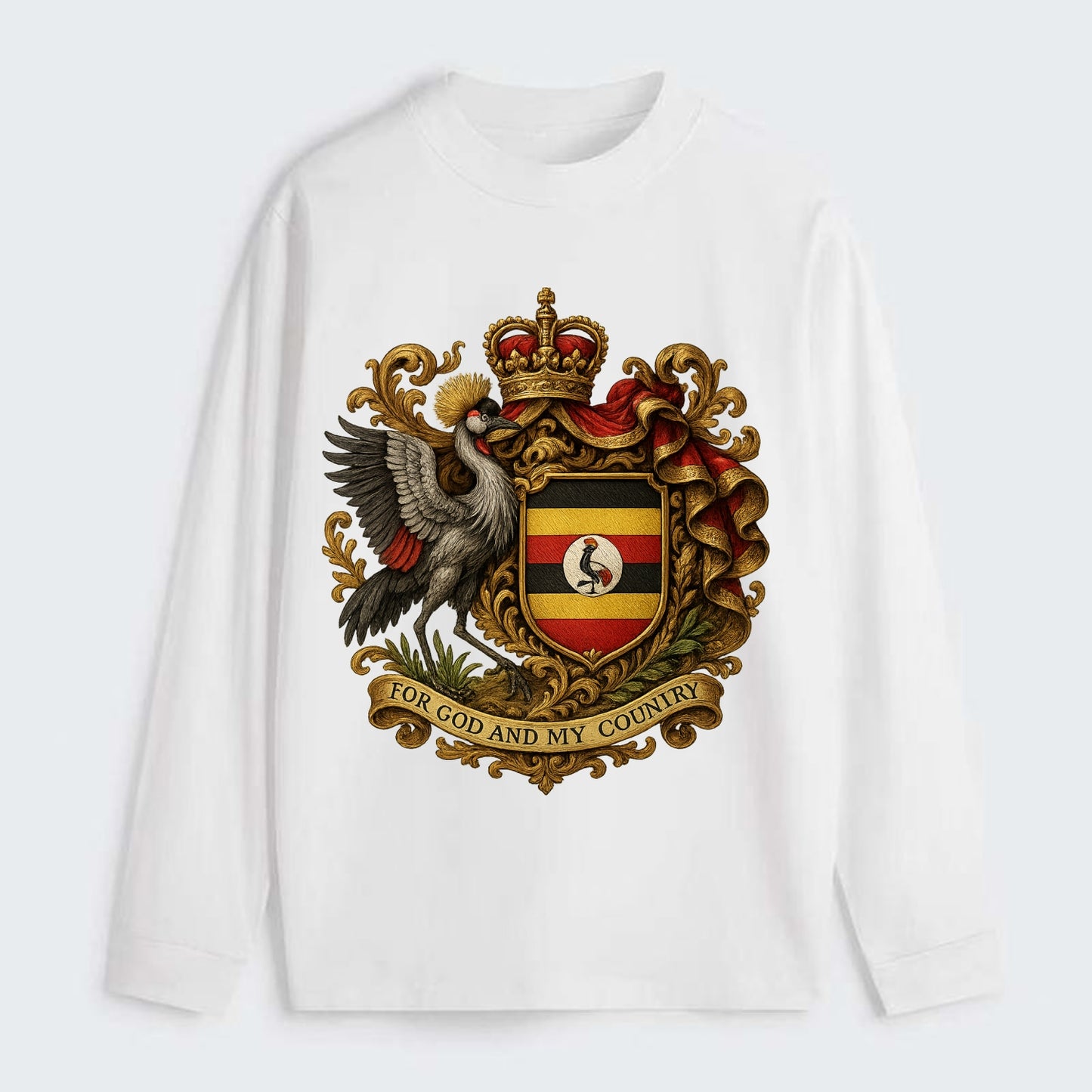 Uganda Crested Crane Emblem - Classic Long Sleeve Shirt - White