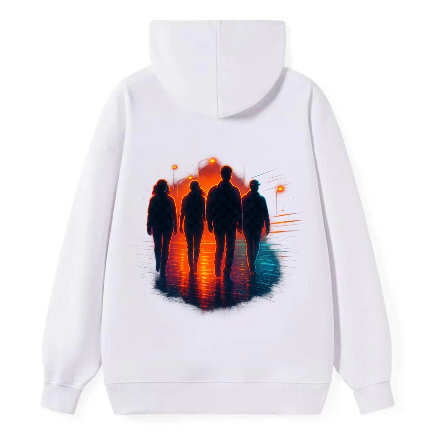 gang of silhouettes walking together at sunset by the beach - Classic Pullover Hoodie - White